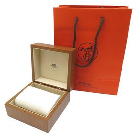 Hermès-HERMES WATCH BOX IN WOOD CAPE COD ARCEAU HOUR H + WOOD WATCH BOX BAG-Brown