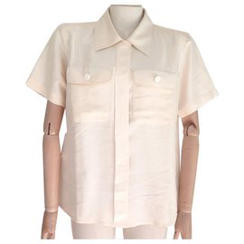 Yves Saint Laurent-CHEMISE YVES SAINT LAURENT A MANCHES COURTES T 44 L SOIE BEIGE SILK SHIRT-Beige