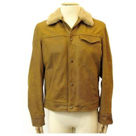 CASACO T OCIDENTAL SCHOTT USA48 M BUFFALO COURO JACKET CAMEL SHEARLING COAT Caramelo