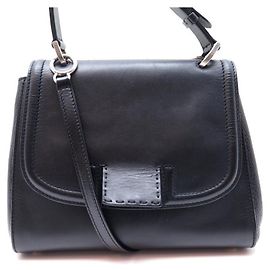 BOLSA FENDI SILVANA 8BN234 BOLSA DE MÃO DE COURO PRETO Preto