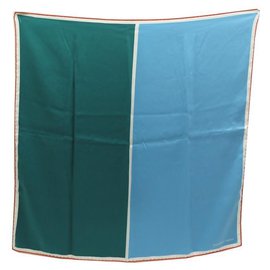 Hermès SCIARPA QUADRATA BICOLORE HERMES 70 SCIARPA IN SETA SETA BLU E VERDE CM Altro
