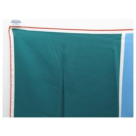 Hermès-HERMES TWO-TONE SQUARE SCARF 70 CM IN BLUE AND GREEN SILK SILK SCARF-Other