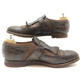 Church's-NEW CHURCH'S SHANGHAI SHOES 9 43 CROCODILE LEATHER LOAFERS SHOES-Brown