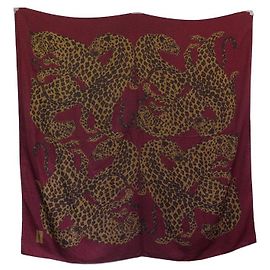 SCIARPA YVES SAINT LAURENT CHALE LE DUE PANTERE QUADRATE 140 Sciarpa seta Bordò