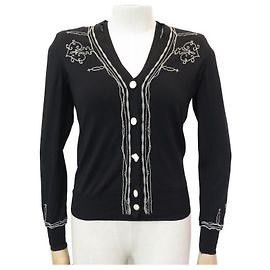 TWIN SET YVES SAINT LAURENT WESTE UND BESTICKTES T-SHIRT38 S SCHWARZE WOLLE Schwarz