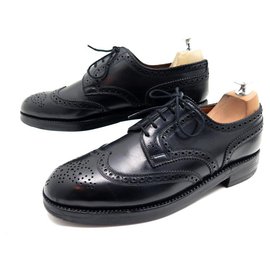 JM Weston-JM WESTON SHOES 389 Derby triple soles 9E 43 BLACK LEATHER WITH FLOWERED TIP-Black