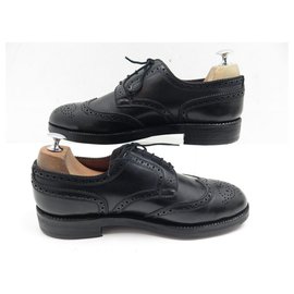 JM Weston-JM WESTON SHOES 389 Derby triple soles 9E 43 BLACK LEATHER WITH FLOWERED TIP-Black