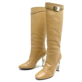 Hermès-HERMES EMPIRE BOOTS WITH HEELS 39.5 IN CAMEL LEATHER + BOOTS BOX-Camel