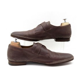 Hermès-Hermes shoes 44 BROWN LEATHER LOAFERS SHOES-Brown