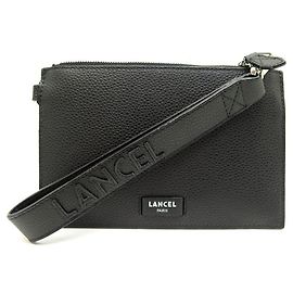 NEU LANCEL NINON A POUCH11464 SCHWARZE LEDERBEUTELTASCHE Schwarz