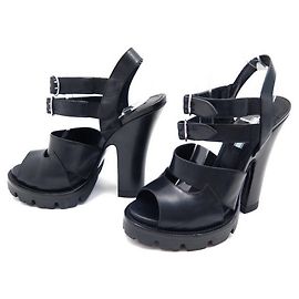 NEU PRADA SCHUHE SANDALEN MIT ABSATZ 40 SCHWARZE LEDERSANDALEN SCHUHE Schwarz
