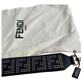 Alça de bolsa mini Fendi em couro preto Preto