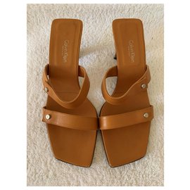 Calvin Klein-Vintage leather sandals-Chestnut