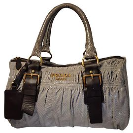 Prada Handbag Brown Leather and Fabric Brown