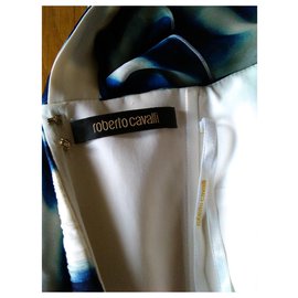 Roberto Cavalli-ROBERTO CAVALLI WHITE & BLUE SILK DRESS OPEN BACK-Multiple colors
