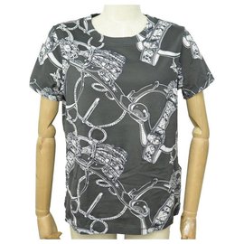 Hermès-NEW HERMES MICRO BRIDE COURT T-SHIRT 44 L IN GRAY COTTON TOP NEW TOP-Grey