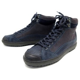 Santoni-NEW SANTONI SHOES 10 It 45 FR BLUE SMOOTH LEATHER SNEAKERS SNEAKERS SHOES-Blue