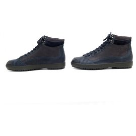 Santoni-NEW SANTONI SHOES 10 It 45 FR BLUE SMOOTH LEATHER SNEAKERS SNEAKERS SHOES-Blue