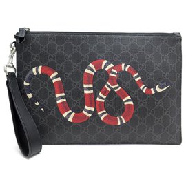 Gucci-GUCCI HANDBAG POUCH GG WITH KINGSNAKE 473904 CANVAS BOX POUCH-Black
