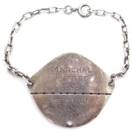 Hermès-BRACCIALE VINTAGE HERMES GOURMETTE TARGHETTA D'IDENTITÀ MILITARE 1932 in argento 925-Argento