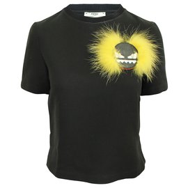 Fendi-Black T-Shirt with Monster-Black