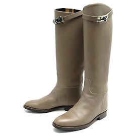 Hermès HERMES SCHUHE SPRINGSTIEFEL 36 TAUPE LEDER + KELLY STIEFEL CLASP BOX Taupe