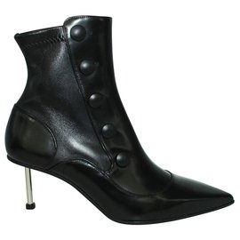 Alexander Mcqueen-Black Ankle Boots with Thin Heels-Black