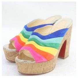 Christian Louboutin-Rainbow Suede O Sister Platform Mules Sandals-Other