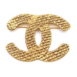 Chanel Gold CC gewebte strukturierte Brosche Golden