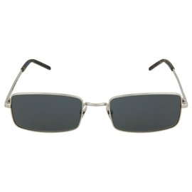 Saint Laurent-Square-Frame Metal Sunglasses-Silvery,Metallic