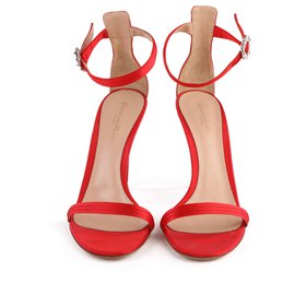 Gianvito Rossi-GIANVITO ROSSI PORTOFINO 100 Crystal-Embellished Red Satin Sandals-Red