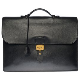 Hermès-Very chic Porte-Documents Hermès Dispatch bag in black Ardennes cow, garniture en métal doré-Black