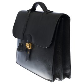 Hermès-Very chic Porte-Documents Hermès Dispatch bag in black Ardennes cow, garniture en métal doré-Black