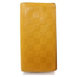 Louis Vuitton-Yellow Damier Infini Leather Portefeuille Brazza Long Wallet-Other