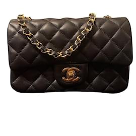 Chanel-Mini bolsa de pele de cordeiro preta-Preto