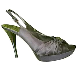 Russell & Bromley-Sling back peep toes from black satin-Black