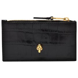 Alexander Mcqueen Bolsa Zip em Couro Preto Efeito de Crocodilo Preto