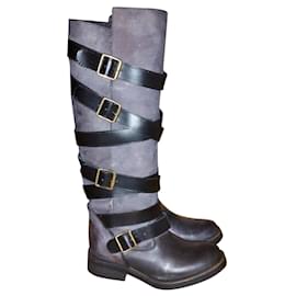 Botas Steve Madden de couro cinza escuro com fivelas Cinza antracite