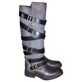 Steve Madden Leather Buckle Boots Dark Grey Dark grey