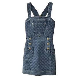BALMAIN Robe Bleu Denim Boutons Sz.34 Bleu
