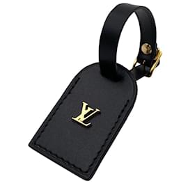 Louis Vuitton-Louis Vuitton etiqueta de bagagem de couro preto-Preto,Dourado