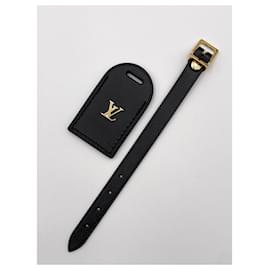 Louis Vuitton-Etiqueta de equipaje Louis Vuitton cuero negro-Negro,Dorado