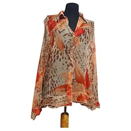 Autre Marque Camicia Le Piume in seta trasparente XL Multicolore