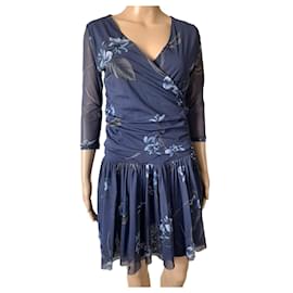 Robe Ganni bleue en polyamide M Bleu