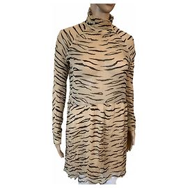 Ganni Etuikleid mit Zebra-Print aus Viscose Cuban Sand Schwarz Beige