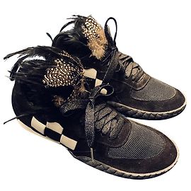 Tênis Stéphane Kelian em Nubuck Preto com Xadrez e Penas Preto