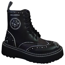 Karl Lagerfeld Brogue Lace Boots Black White Leather Black White