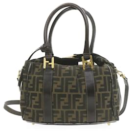 Fendi-Fendi Zucca Canvas 2Borsa a tracolla Way Hand Marrone Nero Auth rd2016-Marrone,Nero