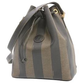 Fendi-FENDI Pequin Sac à bandoulière Marron Noir PVC Cuir Auth gt1125-Marron,Noir