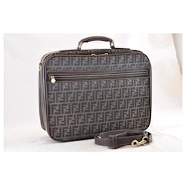 Fendi-FENDI Zucca Canvas Travel Bag Brown Black Auth sa1469-Brown,Black